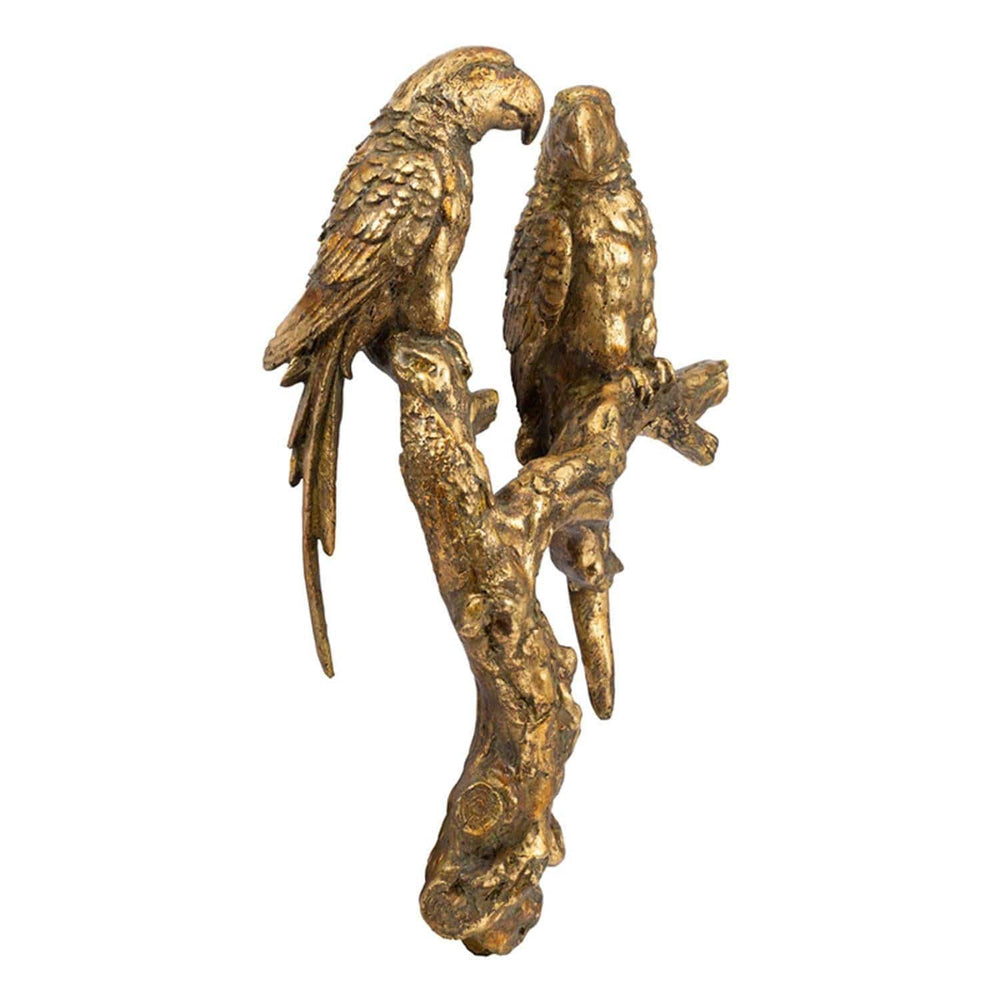 13" Antiqued Gold Parrots Sculpture - Homeroots