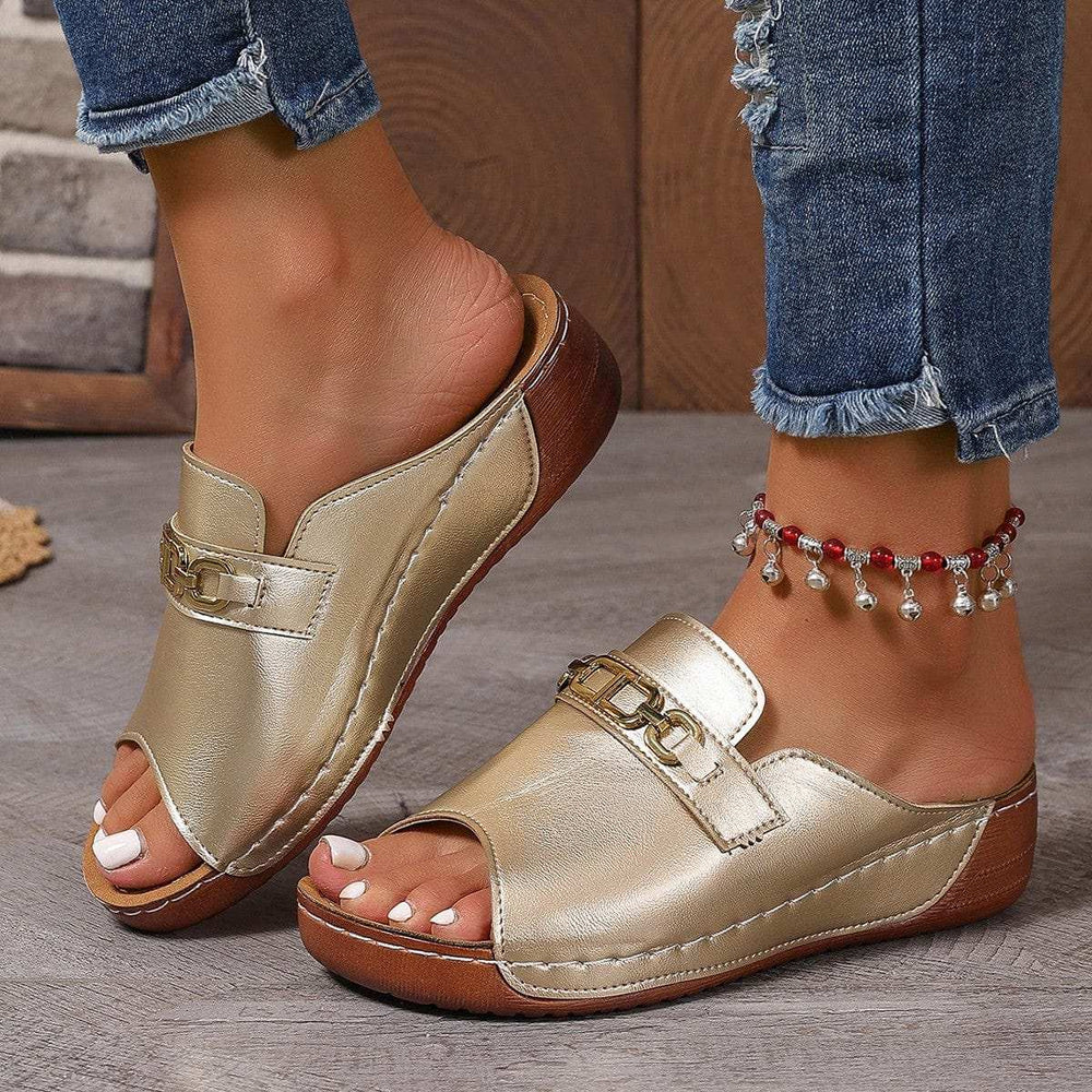 Open Toe Sandals with Metal Chain Decor - Trendsi - Flyclothing LLC