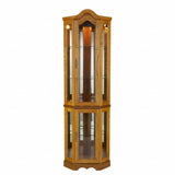 Golden Oak Scallop Top Lighted Corner Curio Cabinet - Homeroots - Flyclothing LLC