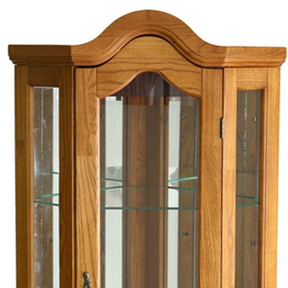 Golden Oak Scallop Top Lighted Corner Curio Cabinet - Homeroots - Flyclothing LLC