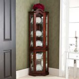Mahogany Scallop Top Lighted Corner Curio Cabinet - Homeroots - Flyclothing LLC