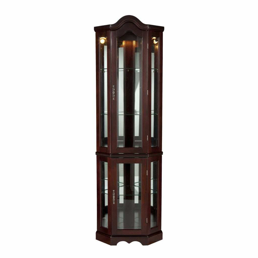 Mahogany Scallop Top Lighted Corner Curio Cabinet - Homeroots - Flyclothing LLC