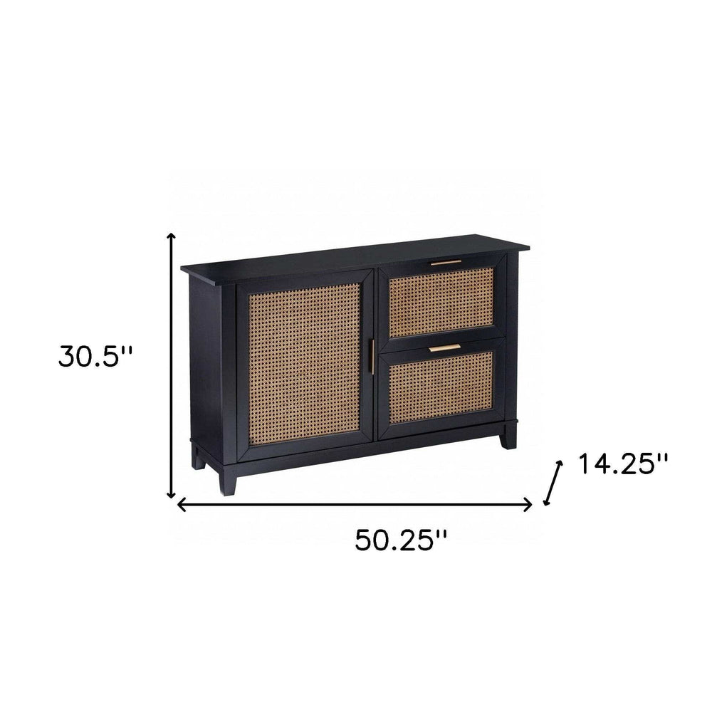 Black and Cane Bamboo Accent Storage Cabinet - Homeroots - Flyclothing LLC