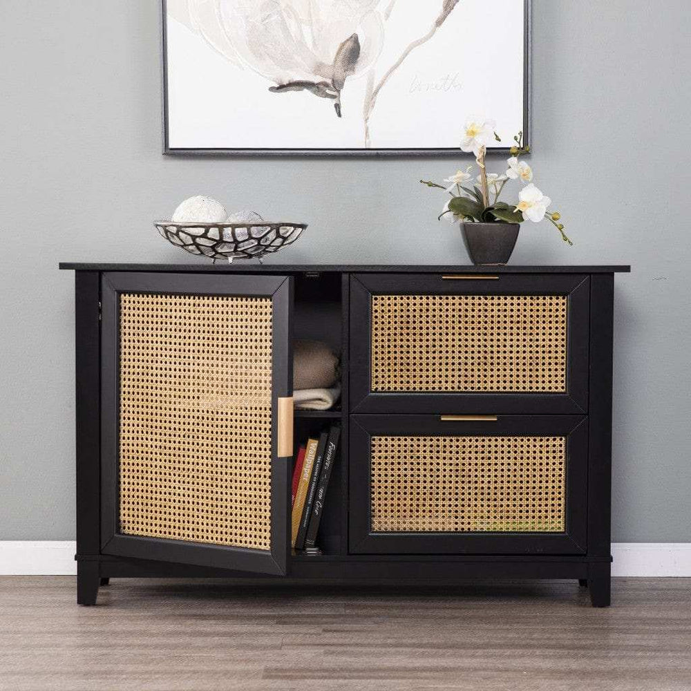 Black and Cane Bamboo Accent Storage Cabinet - Homeroots - Flyclothing LLC