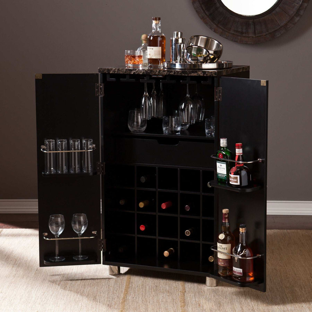 Metro Black Wood and Marble Bar Cabinet - Homeroots - Flyclothing LLC