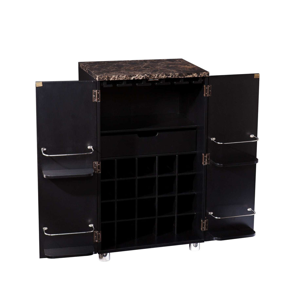 Metro Black Wood and Marble Bar Cabinet - Homeroots - Flyclothing LLC