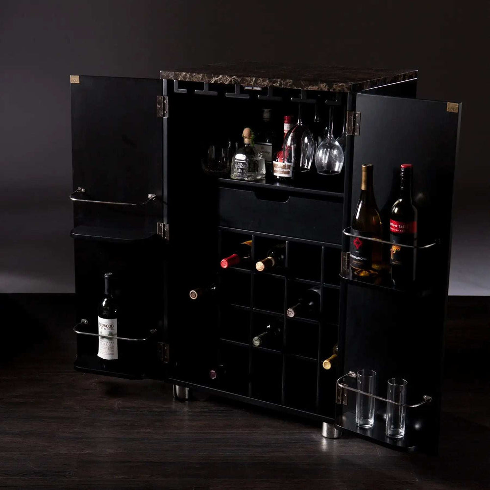 Metro Black Wood and Marble Bar Cabinet - Homeroots - Flyclothing LLC