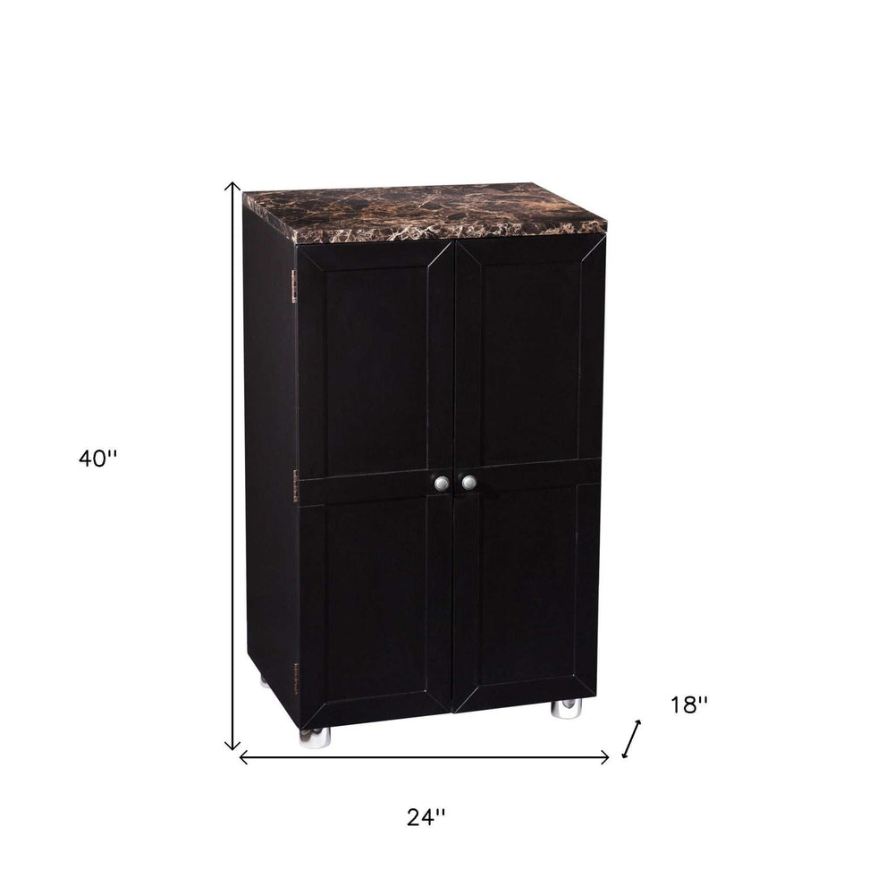 Metro Black Wood and Marble Bar Cabinet - Homeroots - Flyclothing LLC