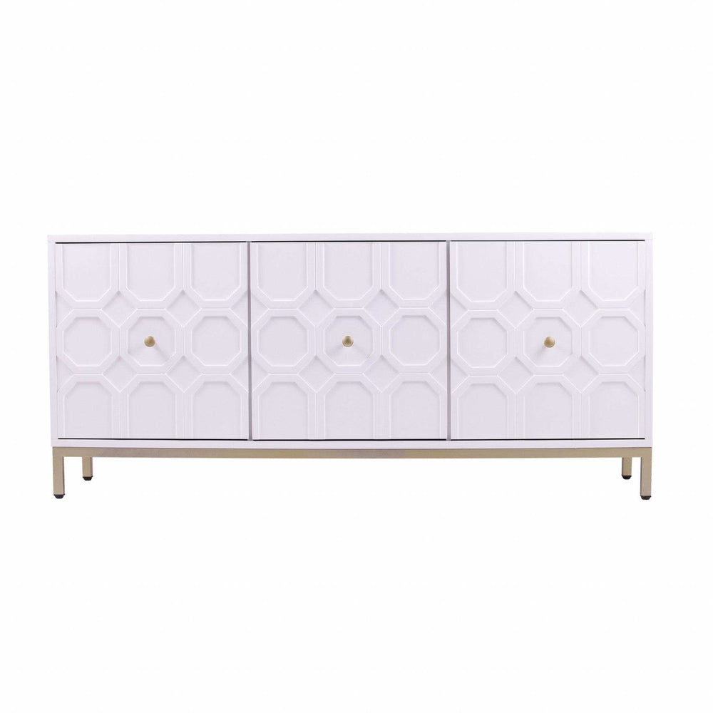White and Gold Moroccan Dynasty Three Door Accent Cabinet - Homeroots - Flyclothing LLC