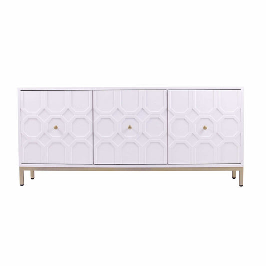 White and Gold Moroccan Dynasty Three Door Accent Cabinet - Homeroots - Flyclothing LLC