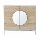 32" Natural and Chrome Mirrored Circle Double Door Bar Cabinet - Homeroots - Flyclothing LLC