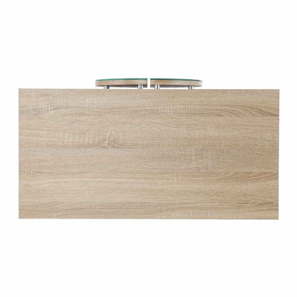 32" Natural and Chrome Mirrored Circle Double Door Bar Cabinet - Homeroots - Flyclothing LLC