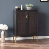 Modern Rustic Black Gold and Faux Rattan Bar Cabinet - Homeroots - Flyclothing LLC