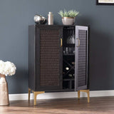 Modern Rustic Black Gold and Faux Rattan Bar Cabinet - Homeroots - Flyclothing LLC