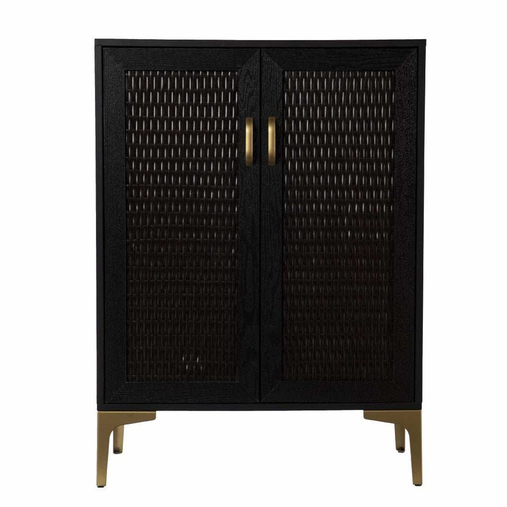 Modern Rustic Black Gold and Faux Rattan Bar Cabinet - Homeroots - Flyclothing LLC