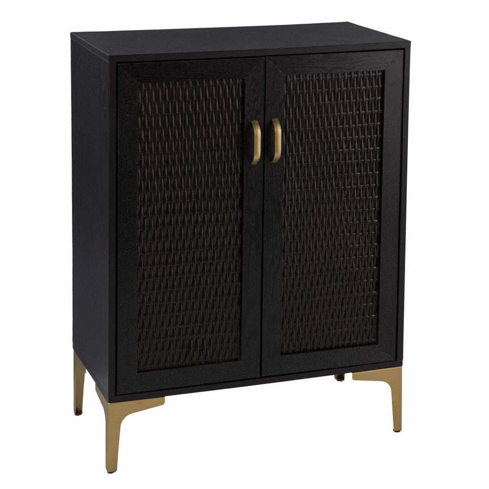 Modern Rustic Black Gold and Faux Rattan Bar Cabinet - Homeroots - Flyclothing LLC