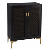 Modern Rustic Black Gold and Faux Rattan Bar Cabinet - Homeroots - Flyclothing LLC