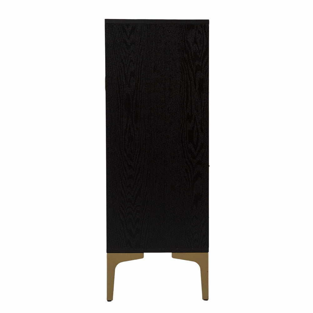 Modern Rustic Black Gold and Faux Rattan Bar Cabinet - Homeroots - Flyclothing LLC