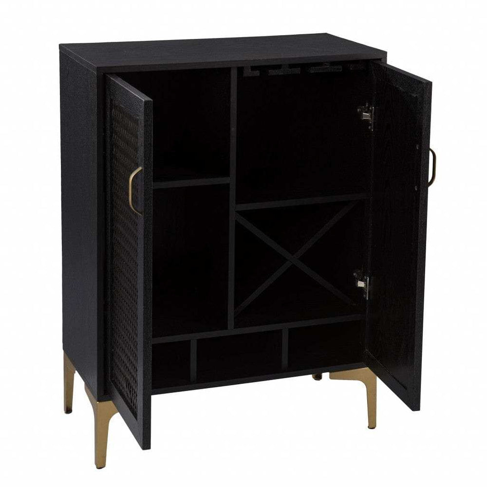 Modern Rustic Black Gold and Faux Rattan Bar Cabinet - Homeroots - Flyclothing LLC