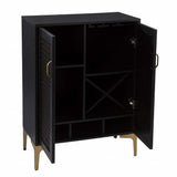 Modern Rustic Black Gold and Faux Rattan Bar Cabinet - Homeroots - Flyclothing LLC