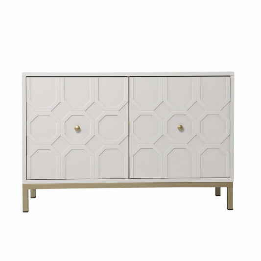 White and Gold Moroccan Dynasty Two Door Accent Cabinet - Homeroots - Flyclothing LLC