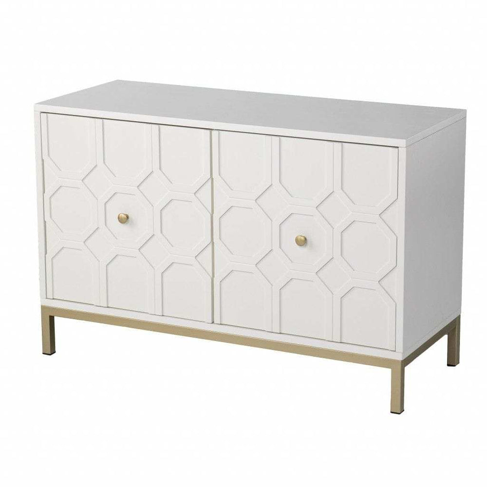 White and Gold Moroccan Dynasty Two Door Accent Cabinet - Homeroots - Flyclothing LLC