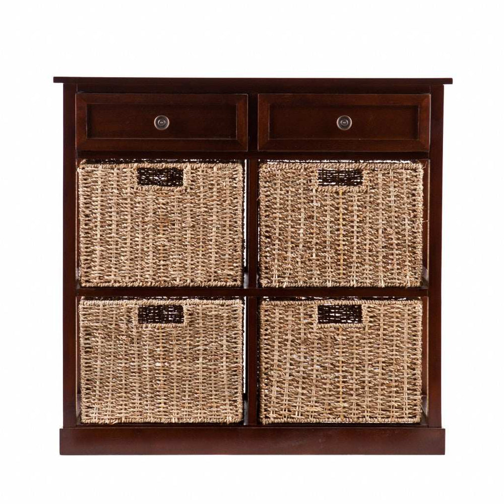 Mahogany and Seagrass Basket Storage Shelving Unit - Homeroots - Flyclothing LLC