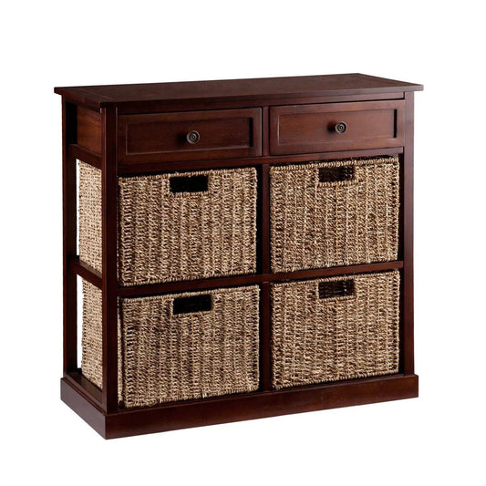 Mahogany and Seagrass Basket Storage Shelving Unit - Homeroots - Flyclothing LLC