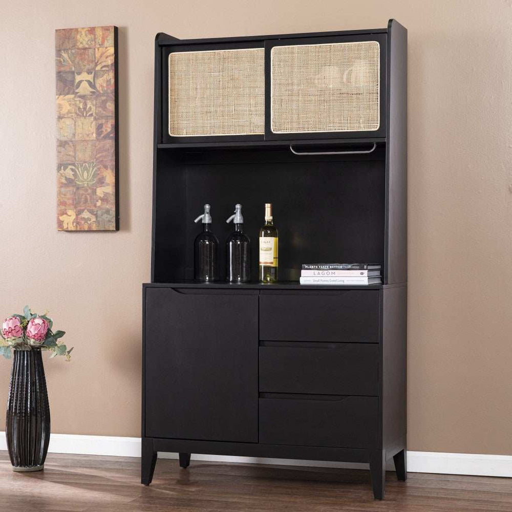 Rustic Black and Light Bamboo Tall Buffet Cabinet - Homeroots - Flyclothing LLC