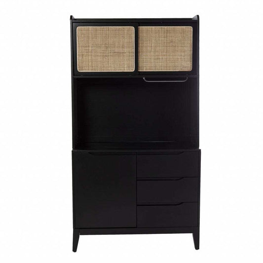 Rustic Black and Light Bamboo Tall Buffet Cabinet - Homeroots - Flyclothing LLC
