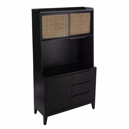 Rustic Black and Light Bamboo Tall Buffet Cabinet - Homeroots - Flyclothing LLC