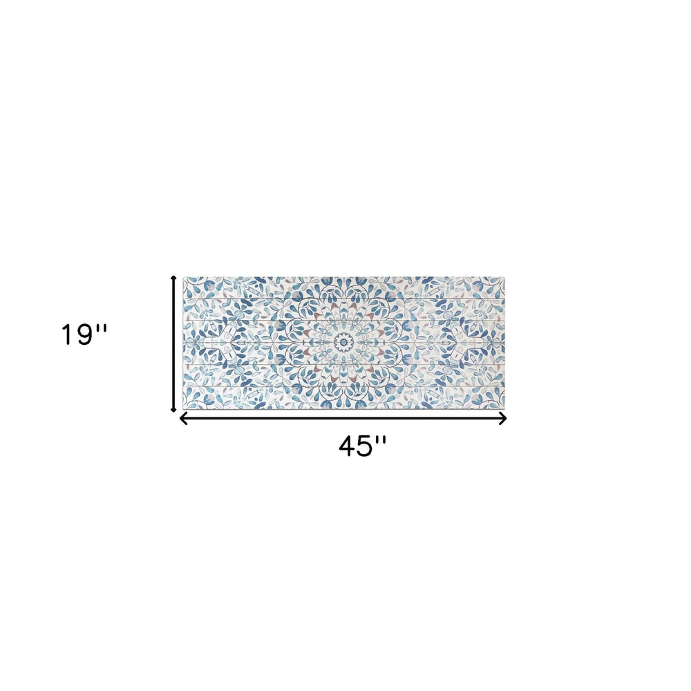 19" X 45" Shades of Blue Ornate Floral Medallion Wood Plank Wall Art - Homeroots - Flyclothing LLC