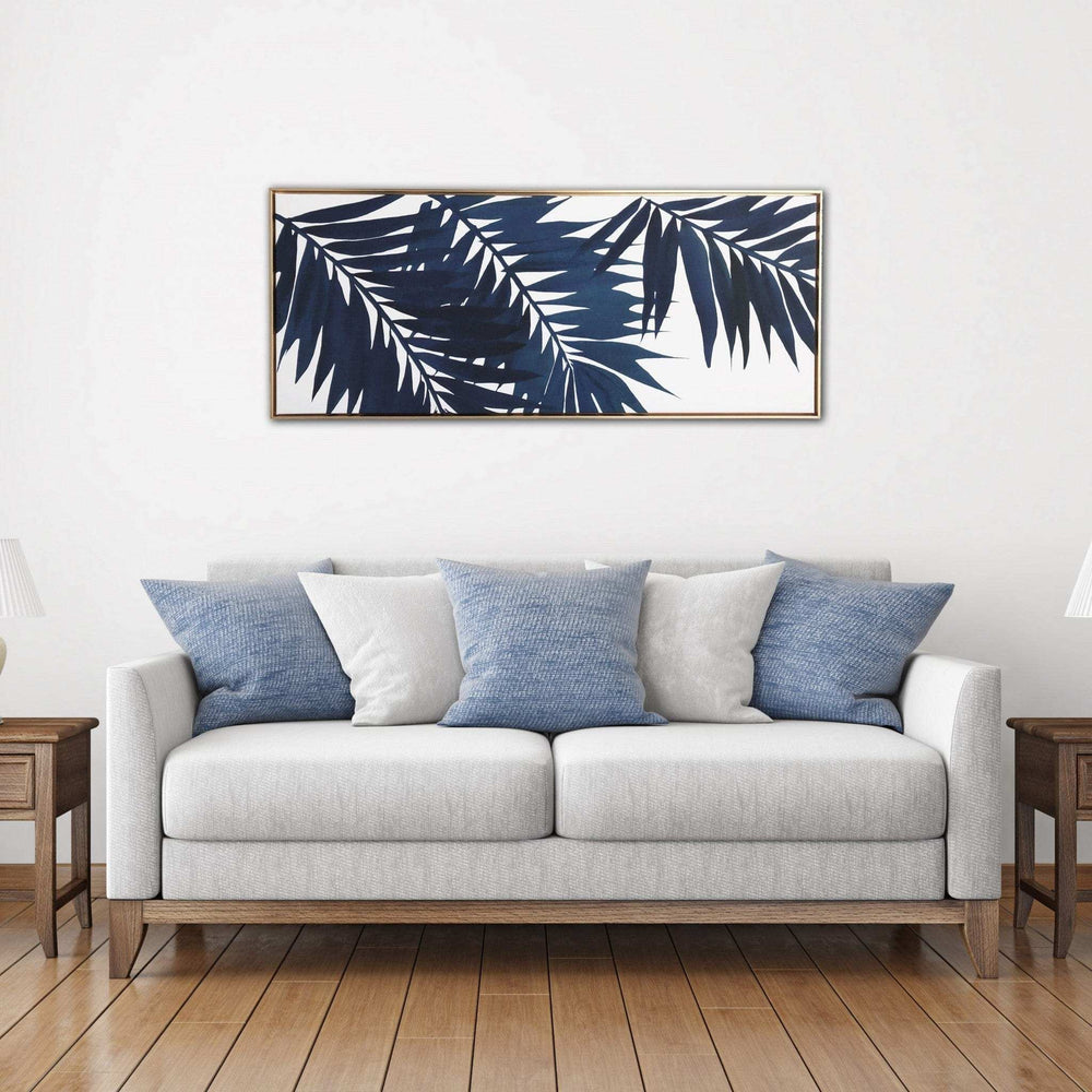 Bold Blue Palms Framed Canvas Wall Art Floater Frame Graphic Art Wall Art - Homeroots - Flyclothing LLC