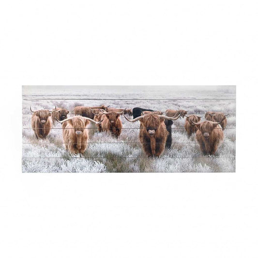 Angelic Highland Cow Herd Wood Plank Wall Art - Homeroots - Flyclothing LLC