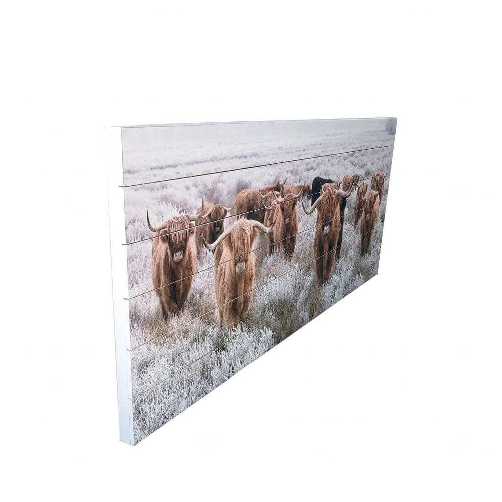 Angelic Highland Cow Herd Wood Plank Wall Art - Homeroots - Flyclothing LLC