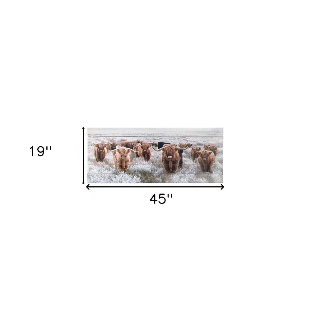 Angelic Highland Cow Herd Wood Plank Wall Art - Homeroots - Flyclothing LLC