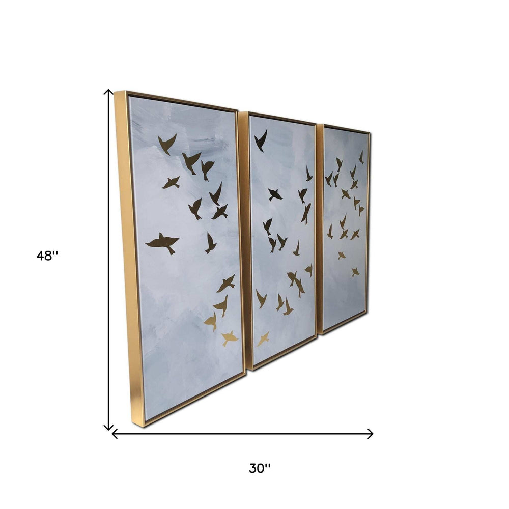 Set of Three Golden Birds Framed Canvas Wall Art - Homeroots - Flyclothing LLC