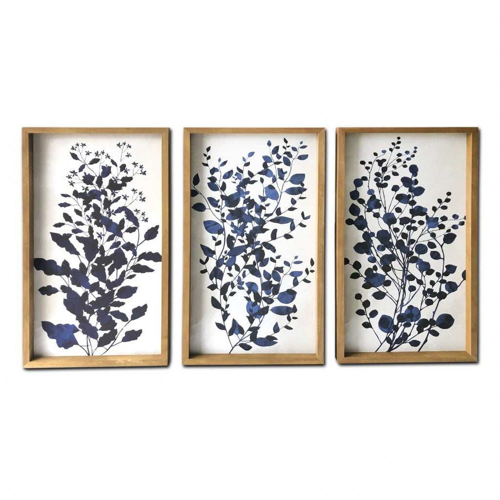 Set Of Three Blue Branches Framed Canvas Wall Art Picture Frame Graphic Art Wall Art - Homeroots - Flyclothing LLC