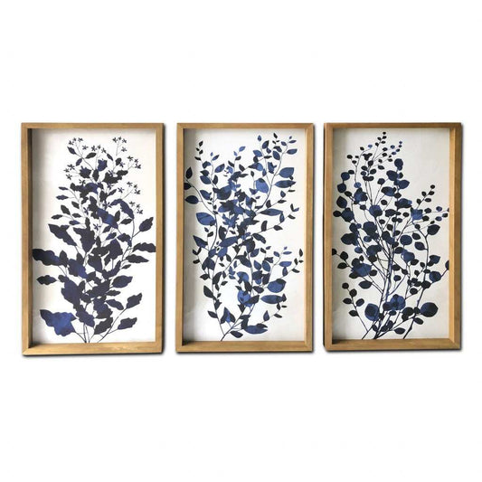 Set Of Three Blue Branches Framed Canvas Wall Art Picture Frame Graphic Art Wall Art - Homeroots - Flyclothing LLC