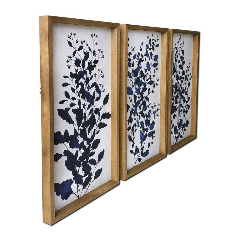 Set Of Three Blue Branches Framed Canvas Wall Art Picture Frame Graphic Art Wall Art - Homeroots - Flyclothing LLC