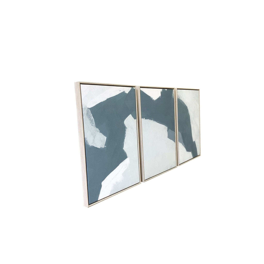 Set Of Three Blues and Grays Abstract Framed Canvas Wall Art Floater Frame Graphic Art Wall Art - Homeroots - Flyclothing LLC