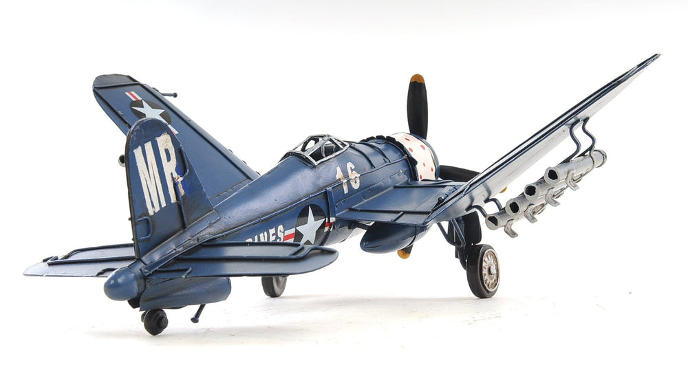 6" Blue Metal Hand Painted Model Airplane Tabletop Sculpture - Homeroots