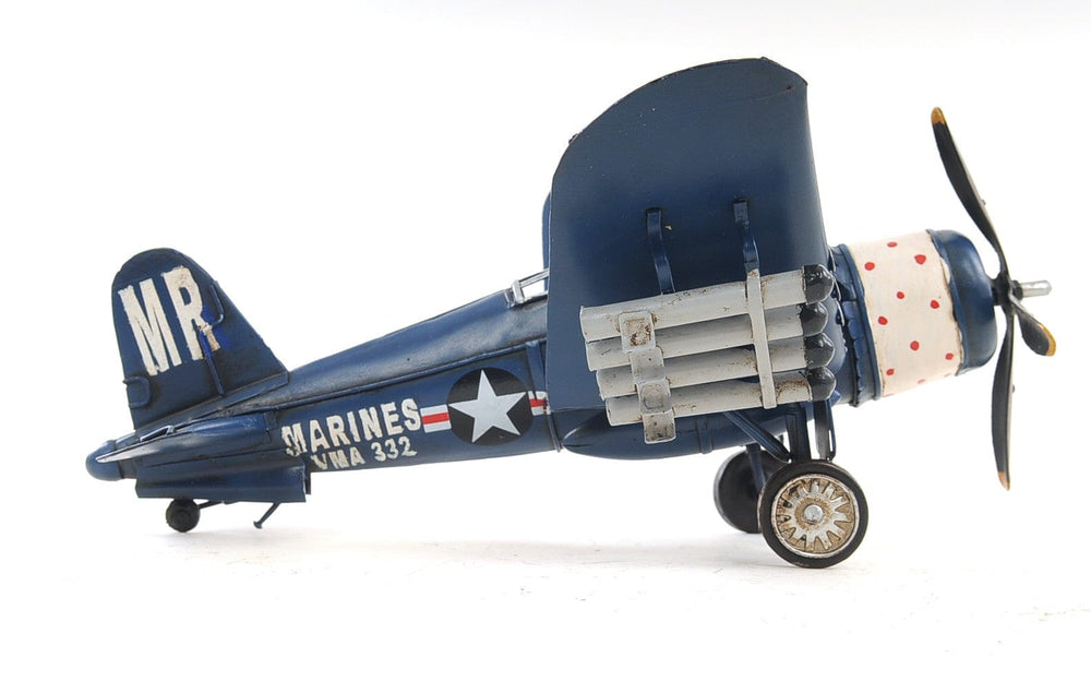 6" Blue Metal Hand Painted Model Airplane Tabletop Sculpture - Homeroots