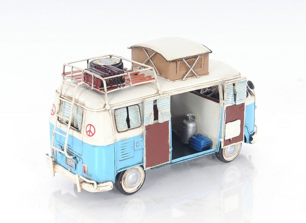6" Blue And White Metal Volkswagen Bus Sculpture - Homeroots