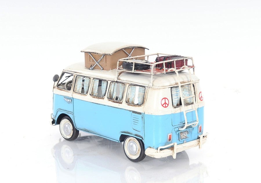 6" Blue And White Metal Volkswagen Bus Sculpture - Homeroots