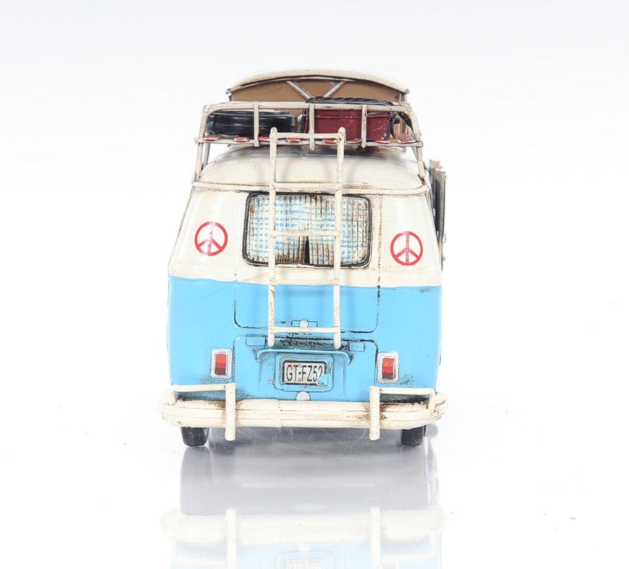 6" Blue And White Metal Volkswagen Bus Sculpture - Homeroots