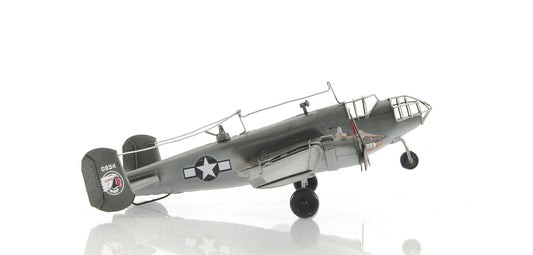 4" Gray and White Metal c1941 North American B-25 Mitchell Bomber Hand Painted Airplane Sculpture - Homeroots