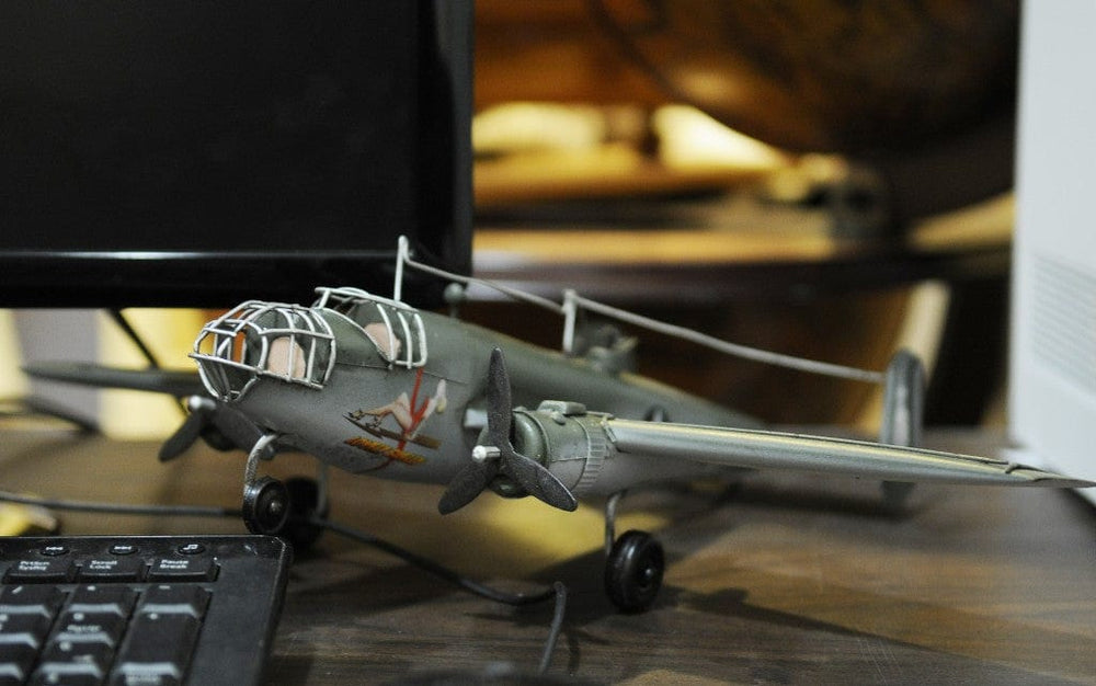 4" Gray and White Metal c1941 North American B-25 Mitchell Bomber Hand Painted Airplane Sculpture - Homeroots - Flyclothing LLC