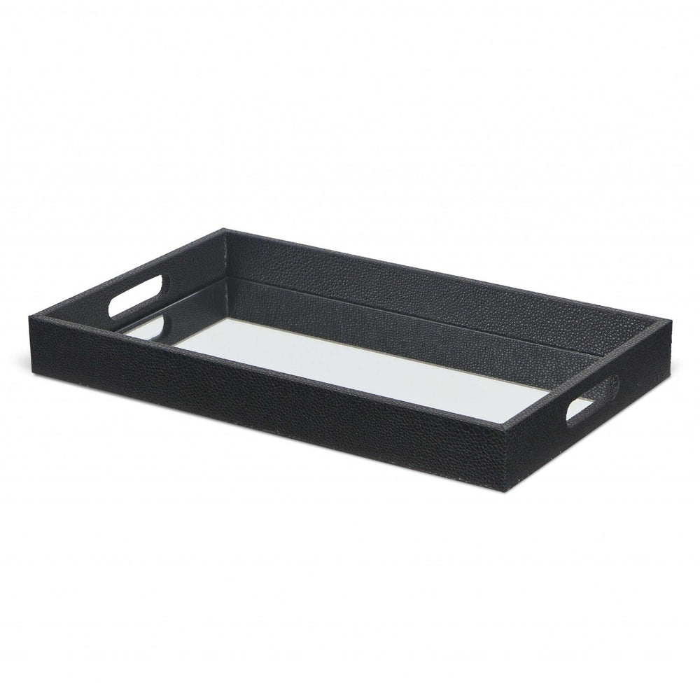 Black Shagreen Tray with Beveled Mirror - Homeroots - Flyclothing LLC