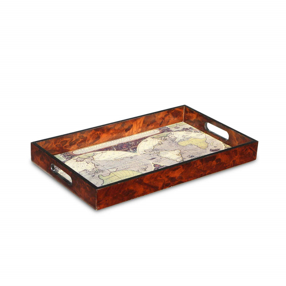 World Map Vintage Burlwood Serving Tray - Homeroots - Flyclothing LLC